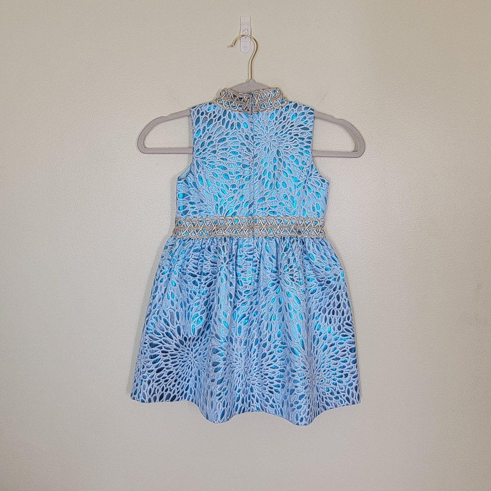 Lilly Pulitzer Mini Franci Dress Bermuda Blue Mettalic Jacquard Size 6 - Picture 7 of 7